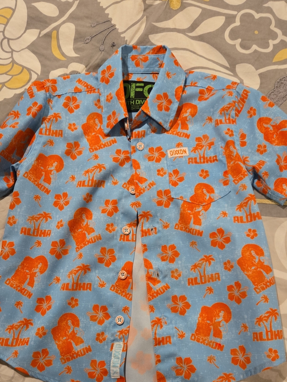 DIXXON Kids Blue Button-Up Shirt with Orange Aloha Print